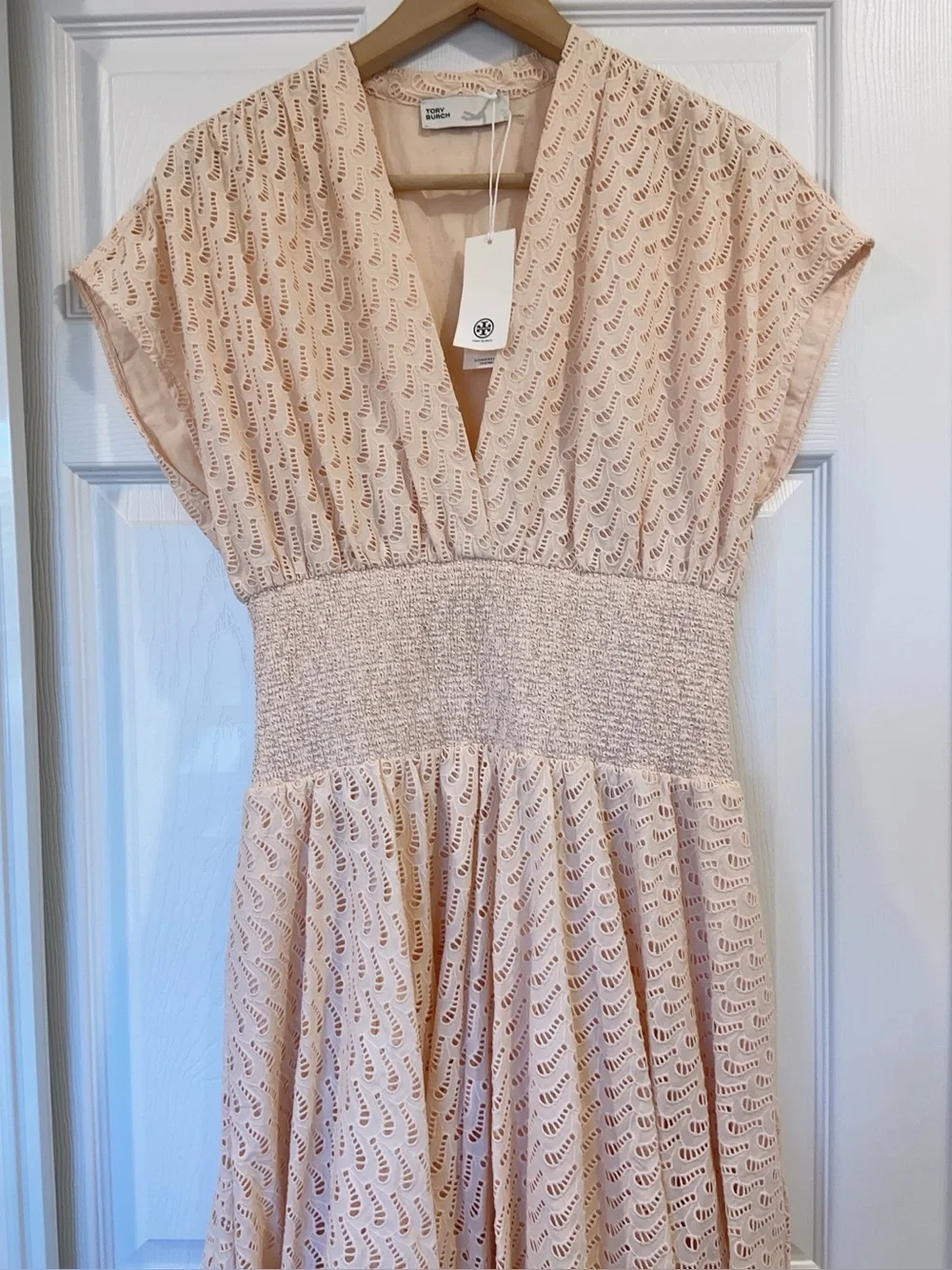 NWT $798 Tory Burch Embroidered Cotton Midi Dress In Pink Sorbet